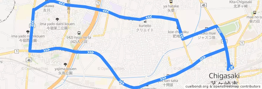 Mapa del recorrido 茅ヶ崎48系統 de la línea  en 茅ヶ崎市.