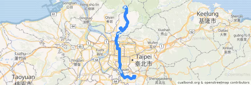Mapa del recorrido 臺北市 109假日公車 陽明山-萬芳社區 (返程) de la línea  en Taipé.