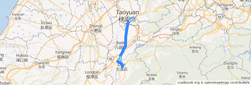 Mapa del recorrido 5096 桃園-大溪 (經更寮腳) (往程) de la línea  en Taoyuan.