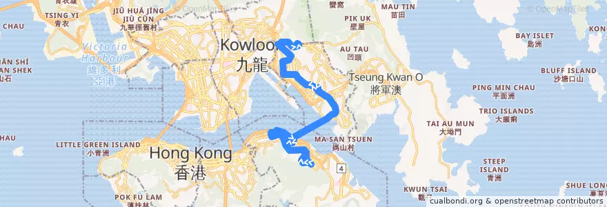 Mapa del recorrido Bus 606A (Yiu Tung - Choi Wan (Fung Shing Street) de la línea  en Wilayah Baru.