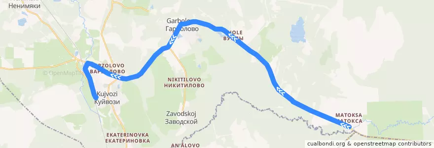 Mapa del recorrido Автобус № 613: Матокса => ж/д ст. Грузино de la línea  en Куйвозовское сельское поселение.