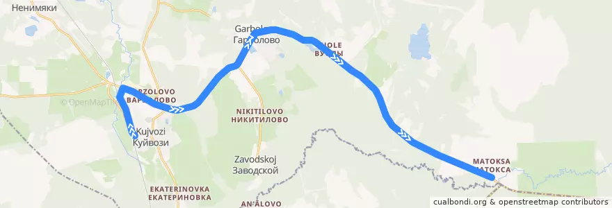 Mapa del recorrido Автобус № 613: ж/д ст. Грузино => Матокса de la línea  en Куйвозовское сельское поселение.