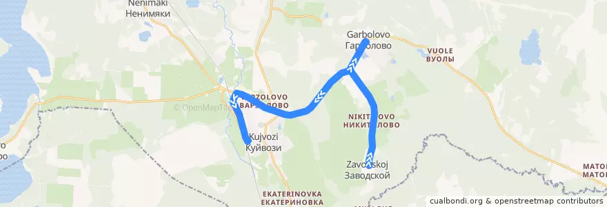 Mapa del recorrido Автобус № 614: Заводской => ж/д ст. Грузино de la línea  en Куйвозовское сельское поселение.