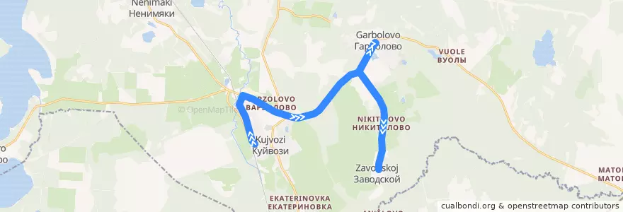 Mapa del recorrido Автобус № 614: ж/д ст. Грузино => Заводской de la línea  en Куйвозовское сельское поселение.