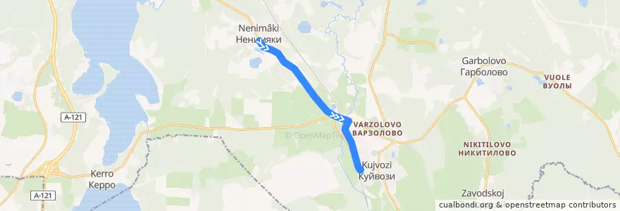 Mapa del recorrido Автобус № 617: Ненимяки => ж/д ст. Грузино de la línea  en Куйвозовское сельское поселение.