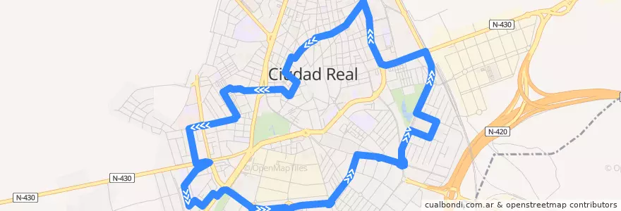 Mapa del recorrido 1A - Circular de la línea  en Ciudad Real.