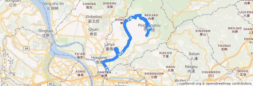 Mapa del recorrido 臺北市 303 劍潭捷運站-大坪尾 (返程) de la línea  en 士林區.
