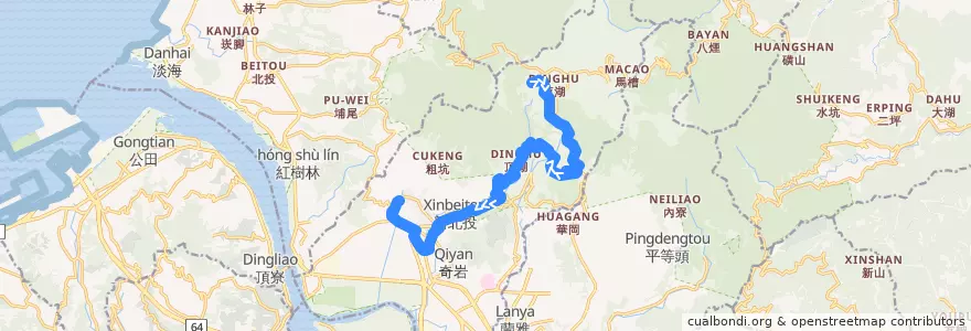 Mapa del recorrido 臺北市 小9 (S9) 台灣好行北投竹子湖線(返程) de la línea  en 北投區.