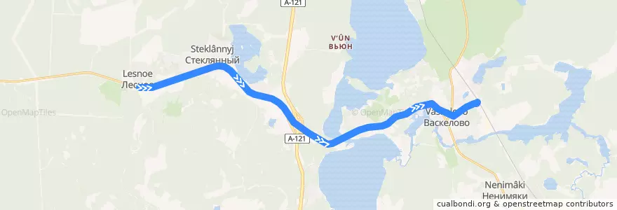 Mapa del recorrido Автобус № 611: Лесное => Васкелово de la línea  en Куйвозовское сельское поселение.