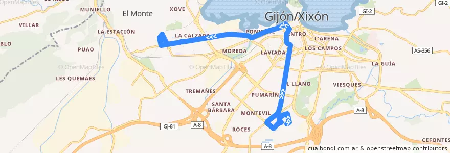 Mapa del recorrido Linea 12 Contrueces - Cerillero de la línea  en Gijón/Xixón.