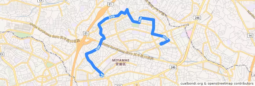 Mapa del recorrido 宮崎台線 de la línea  en Миямаэ.