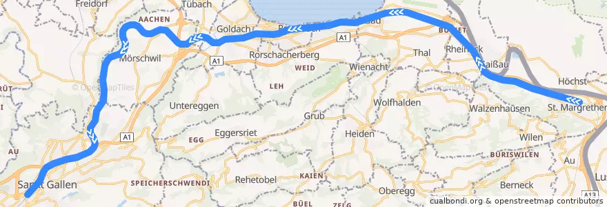 Mapa del recorrido S3: St. Margrethen => St. Gallen de la línea  en Санкт-Галлен.