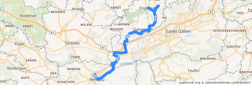 Mapa del recorrido Bus 158: Herisau => Engelburg de la línea  en ザンクト・ガレン州.