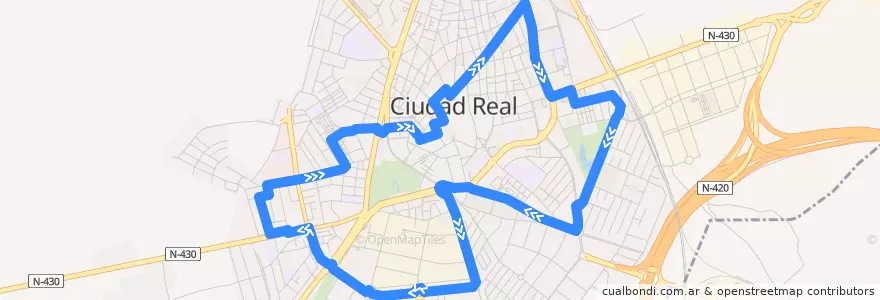 Mapa del recorrido 1B - Circular de la línea  en Ciudad Real.