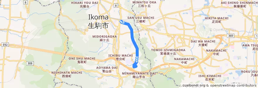 Mapa del recorrido 東生駒駅 - 翠光台 (Higashi-ikoma Station to Suikodai) de la línea  en 生駒市.