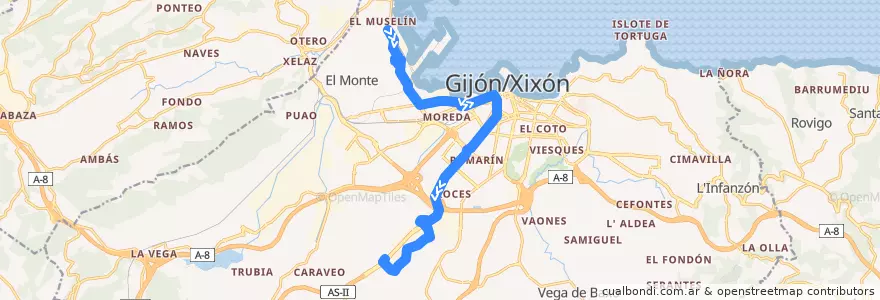 Mapa del recorrido Linea 6 El Musel - Porceyo de la línea  en Gijón/Xixón.