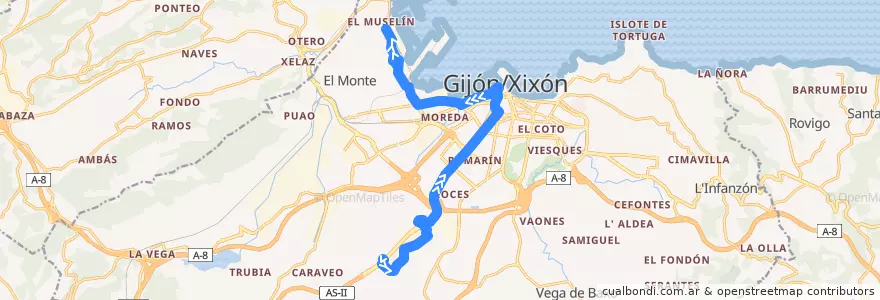 Mapa del recorrido Linea 6 Porceyo - El Musel de la línea  en Gijón/Xixón.