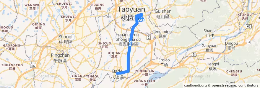 Mapa del recorrido 航空城捷運線先導公車GR2 桃園-八德 (往程) de la línea  en Таоюань.