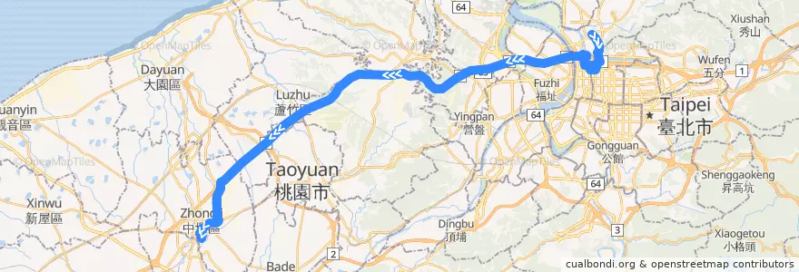 Mapa del recorrido 2022 台北→中壢 (往程) de la línea  en Taiwán.