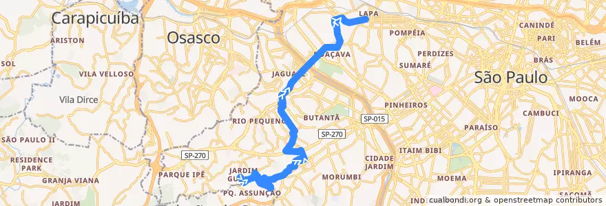 Mapa del recorrido 748A-41: Jardim Peri-Peri -> Lapa de la línea  en São Paulo.