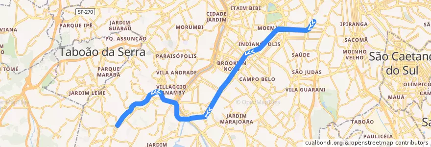 Mapa del recorrido Linha 5 - Lilás: Chácara Klabin → Capão Redondo de la línea  en 聖保羅.