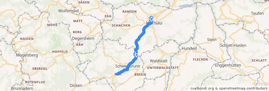 Mapa del recorrido Bus 171: Herisau, Bahnhof => Schwellbrunn, Risi (direkt) de la línea  en Hinterland.