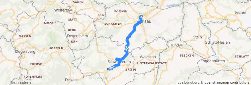 Mapa del recorrido Bus 171: Schwellbrunn, Risi => Herisau, Bahnhof (via Sommertal) de la línea  en Hinterland.