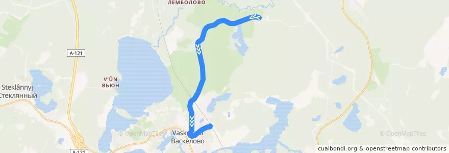 Mapa del recorrido Автобус № 615: Троицкое урочище => Васкелово de la línea  en Куйвозовское сельское поселение.
