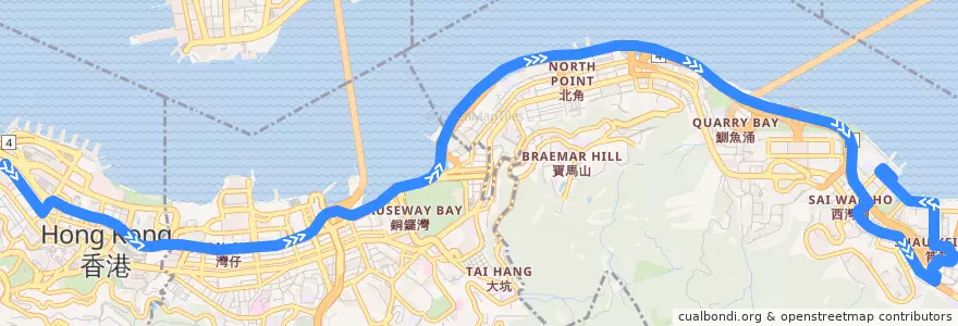 Mapa del recorrido Bus 720 (Central (Gilman Street) → Grand Promenade) (1) de la línea  en 香港島 Hong Kong Island.