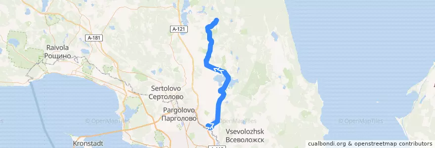 Mapa del recorrido Автобус № 619: станция метро "Девяткино" => Гарболово de la línea  en Всеволожский район.