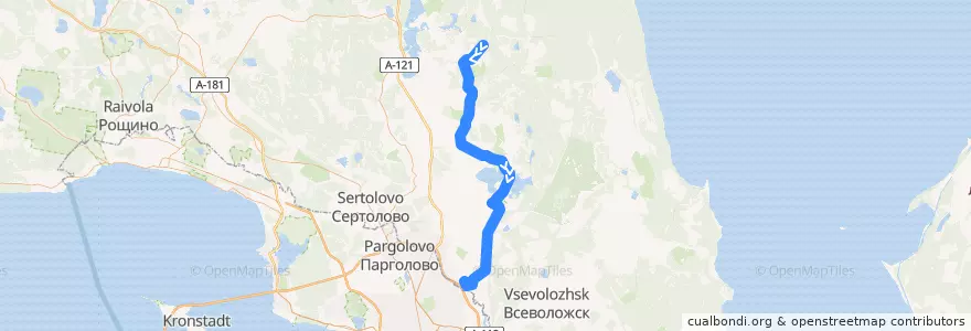 Mapa del recorrido Автобус № 619: Гарболово => станция метро "Девяткино" de la línea  en Всеволожский район.