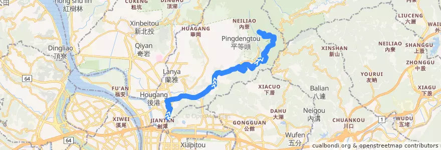 Mapa del recorrido 臺北市 市民小巴1 劍潭捷運站(基河)-風櫃嘴 (往程) de la línea  en 士林區.