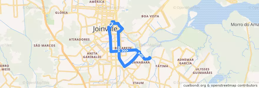 Mapa del recorrido Guanabara/Centro de la línea  en Joinville.