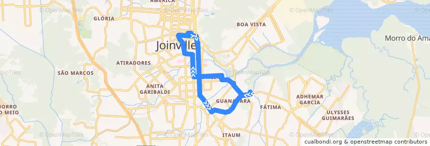 Mapa del recorrido Guanabara/Centro de la línea  en ジョインヴィレ.