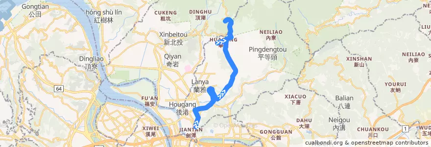 Mapa del recorrido 臺北市 紅5 劍潭捷運站(基河)-陽明山 (往程) de la línea  en 士林區.