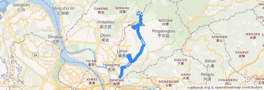 Mapa del recorrido 臺北市 紅5 劍潭捷運站(基河)-陽明山 (返程) de la línea  en 士林區.