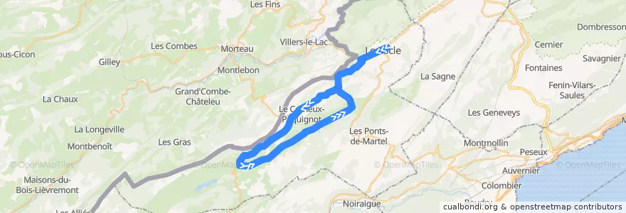 Mapa del recorrido Bus 381 de la línea  en District du Locle.