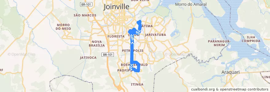 Mapa del recorrido Guanabara/Escolinha de la línea  en Joinville.