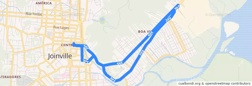 Mapa del recorrido Tupy/Centro de la línea  en Joinville.