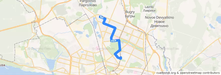 Mapa del recorrido Автобус № 143: станция метро «Политехническая» → улица Жени Егоровой de la línea  en Выборгский район.