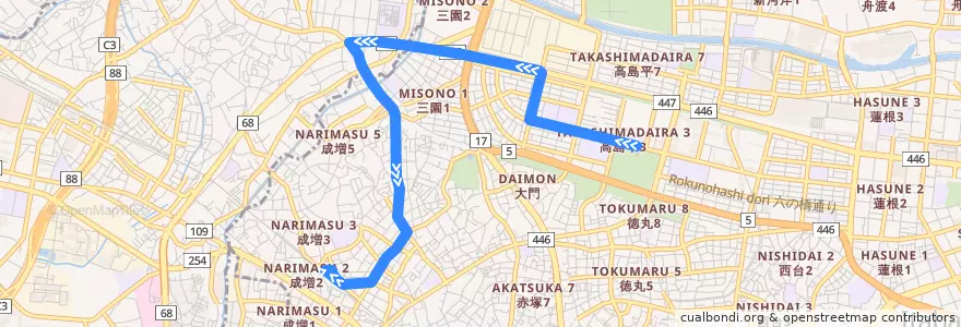 Mapa del recorrido 高01-2 de la línea  en 板橋区.