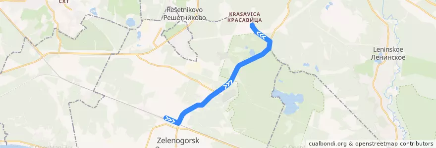 Mapa del recorrido Автобус № 305: Зеленогорск, вокзал => жилгородок de la línea  en Зеленогорск.