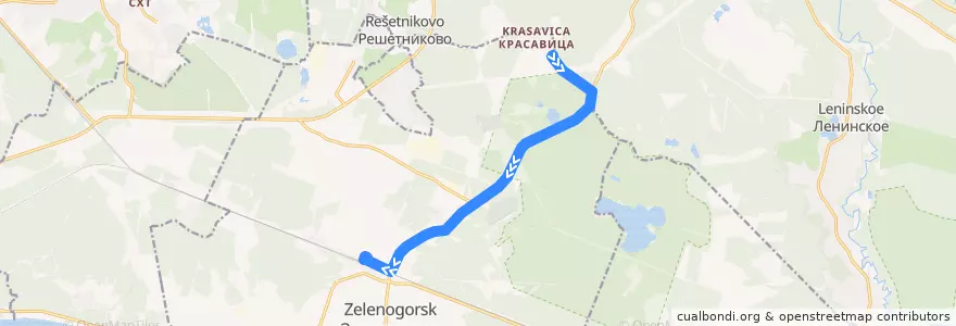 Mapa del recorrido Автобус № 305: жилгородок => Зеленогорск, вокзал de la línea  en Зеленогорск.