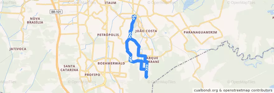Mapa del recorrido Circular Guarani de la línea  en Joinville.