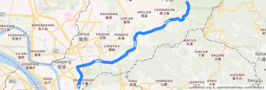 Mapa del recorrido 臺北市 小18 劍潭捷運站(基河)-聖人瀑布 (往程) de la línea  en 士林區.
