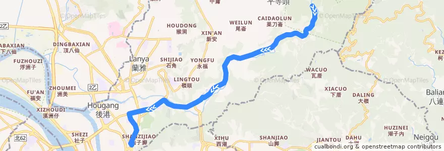 Mapa del recorrido 臺北市 小18 劍潭捷運站(基河)-聖人瀑布 (返程) de la línea  en 士林區.