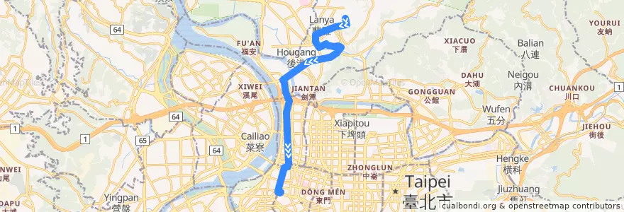 Mapa del recorrido 臺北市 206 天母-中華路 (往程) de la línea  en Taipei.