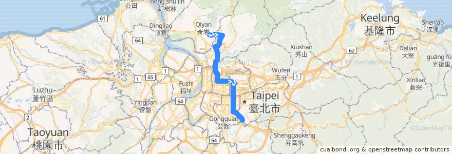 Mapa del recorrido 臺北市 敦化幹線 麟光新村-榮總 (返程) de la línea  en 타이베이시.