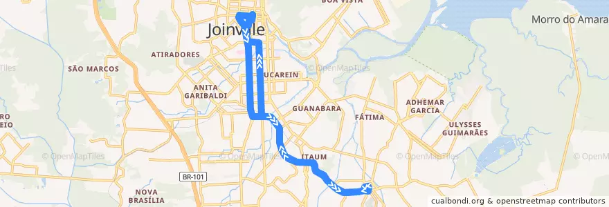 Mapa del recorrido Itaum/Centro de la línea  en ジョインヴィレ.