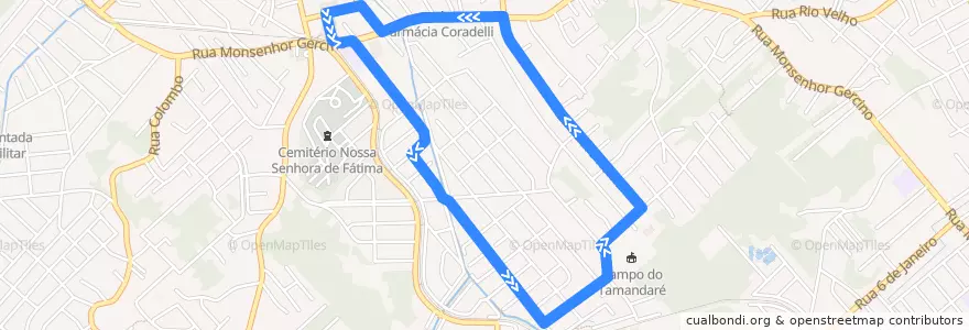 Mapa del recorrido Padre Roma de la línea  en Joinville.